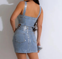 Charger l'image dans la galerie, Denim Shimmer Overall Skirt Set