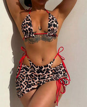 Load image into Gallery viewer, Cheetah Double-Sided 3 Piece Swimsuit Set
