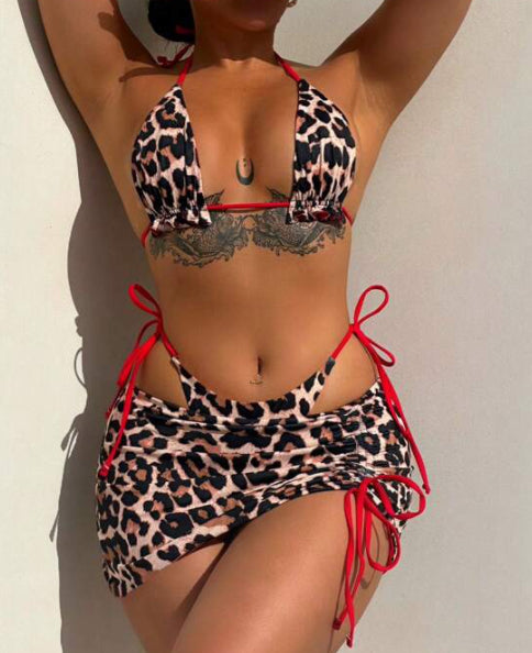 Cheetah Double-Sided 3 Piece Swimsuit Set