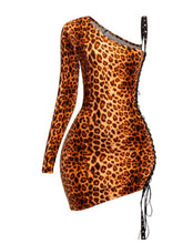 Charger l&#39;image dans la galerie, One Shoulder Cheetah Print Mini Dress
