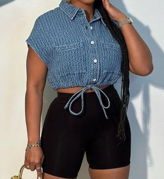 Denim Scrunch Crop Top