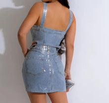 Load image into Gallery viewer, Denim Shimmer Overall Skirt Set
