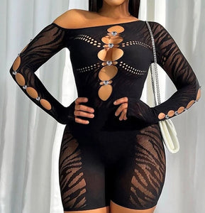 Tiger Patch Mesh Body-Con Romper