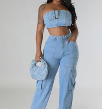 Load image into Gallery viewer, Cargo Denim Pant Set
