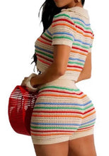 Load image into Gallery viewer, Collared Stripe Knitted Short Set
