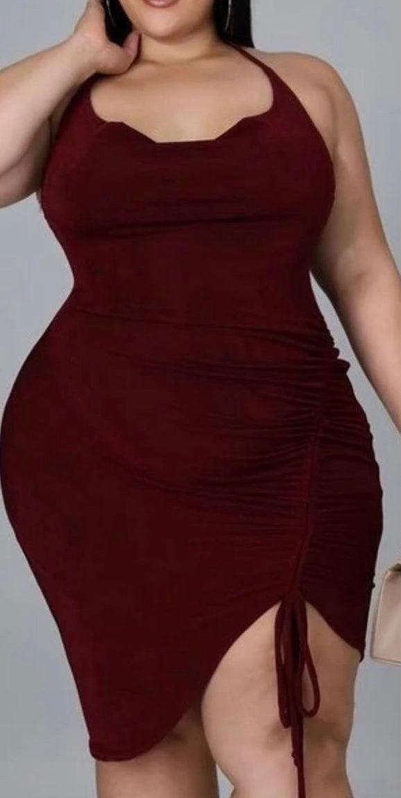 Plus Size Ruched Halter Neck Dress