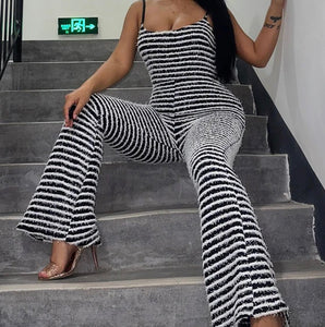 Striped Fur Jumpsuit