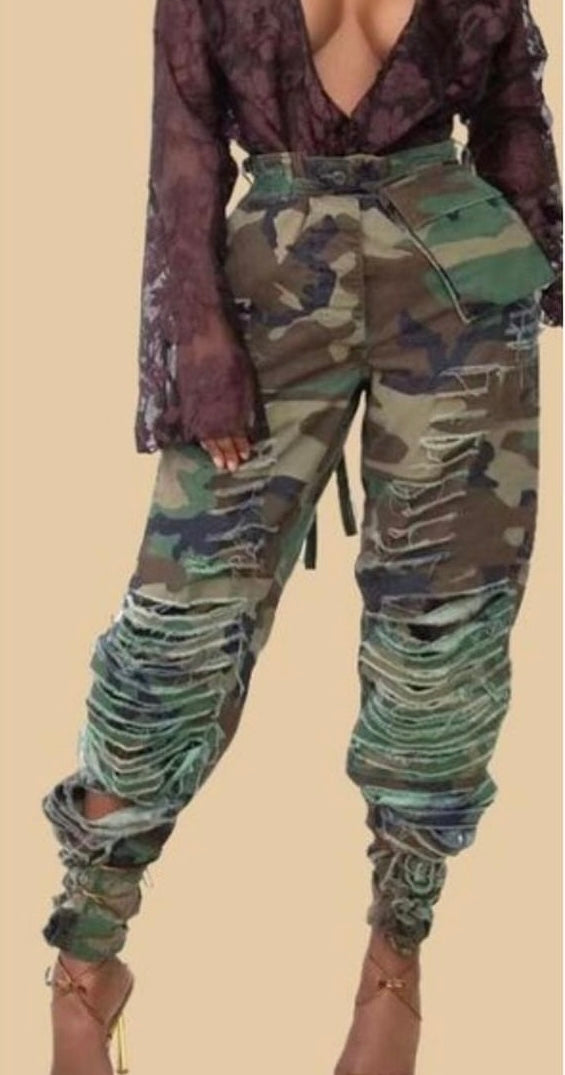 Slashed Camo Cargo Pants