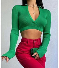 Load image into Gallery viewer, Collared V-Neck Crop Top
