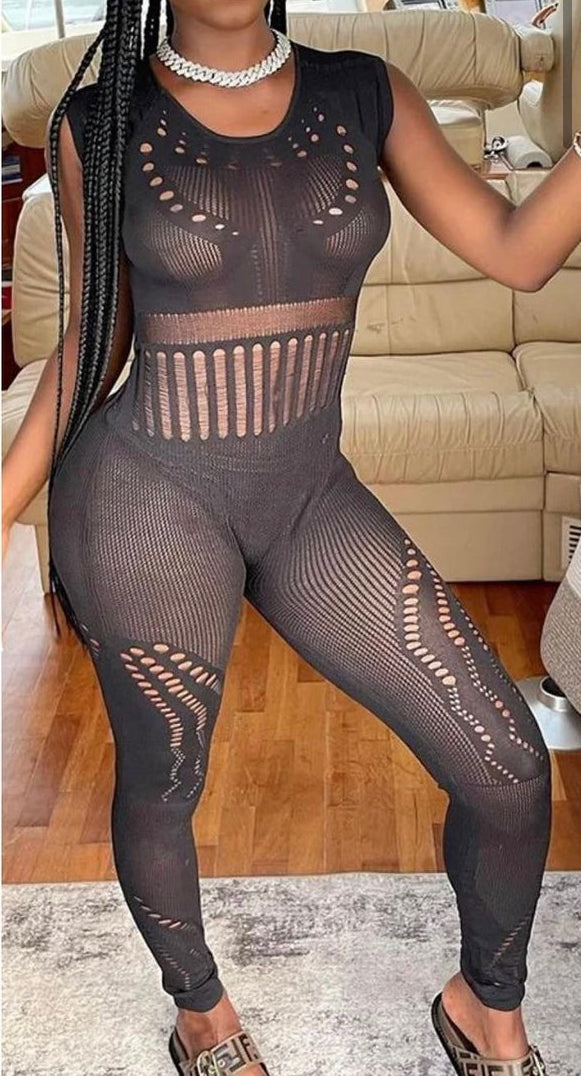 Mesh Body-Con Jumpsuit